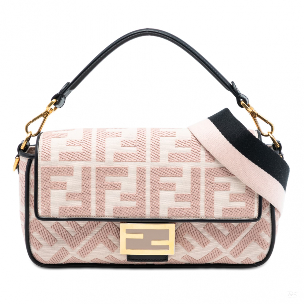 Fendi Zucca Medium Embroidered Canvas Baguette Shoulder Bag Pink