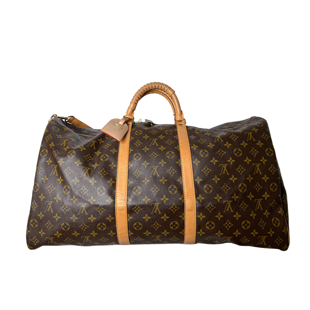 Louis Vuitton Keepall 60 Canvas Weekender Shoulder Bag Brown