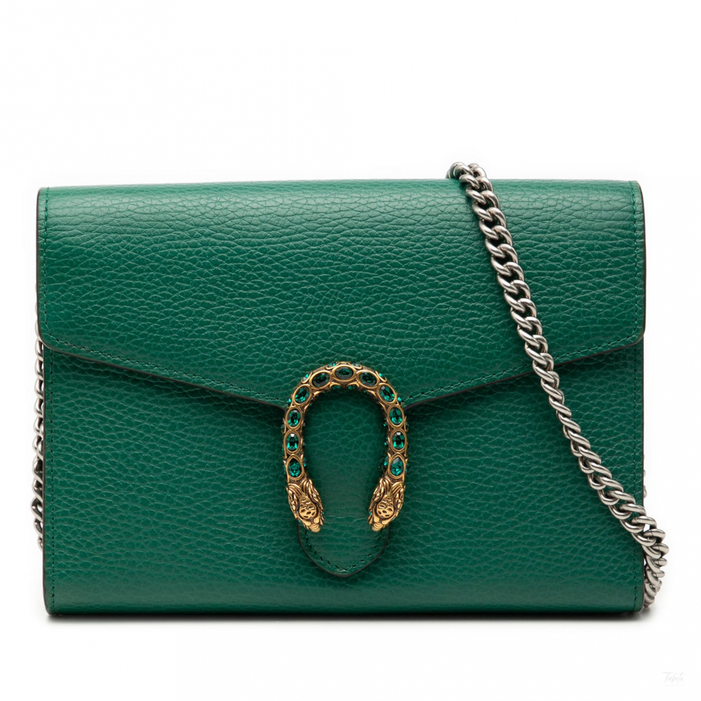 Gucci Dionysus Mini Leather Wallet on Chain Handbag Green