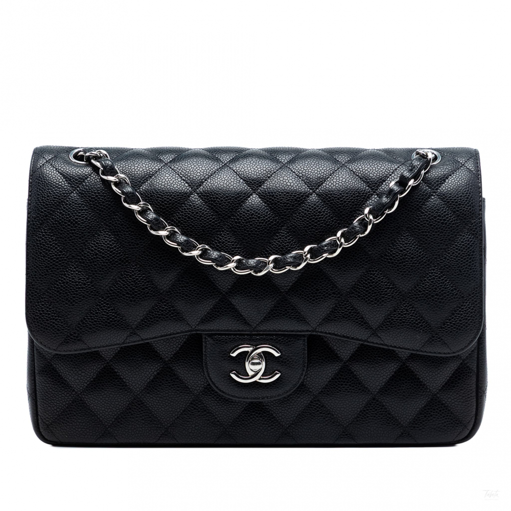Chanel Classic Double Flap Jumbo Matelassè Caviar Leather Flap Handbag Black
