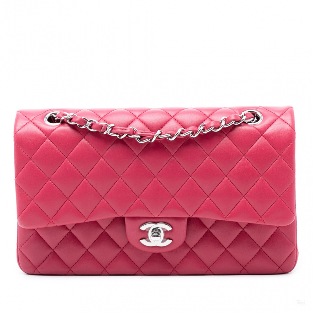 Chanel Classic Double Flap Medium Lambskin Leather Matelassè Shoulder Bag Pink