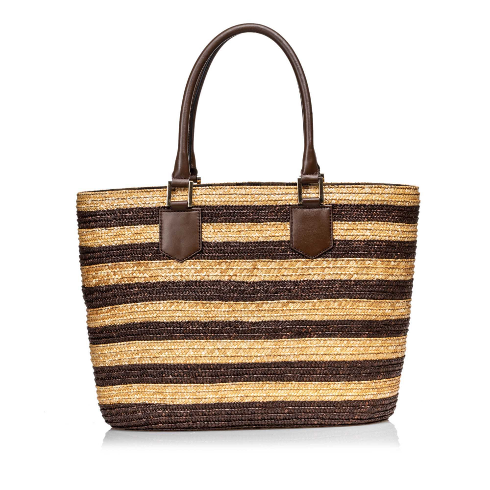 Fendi Striped Straw Tote Bag