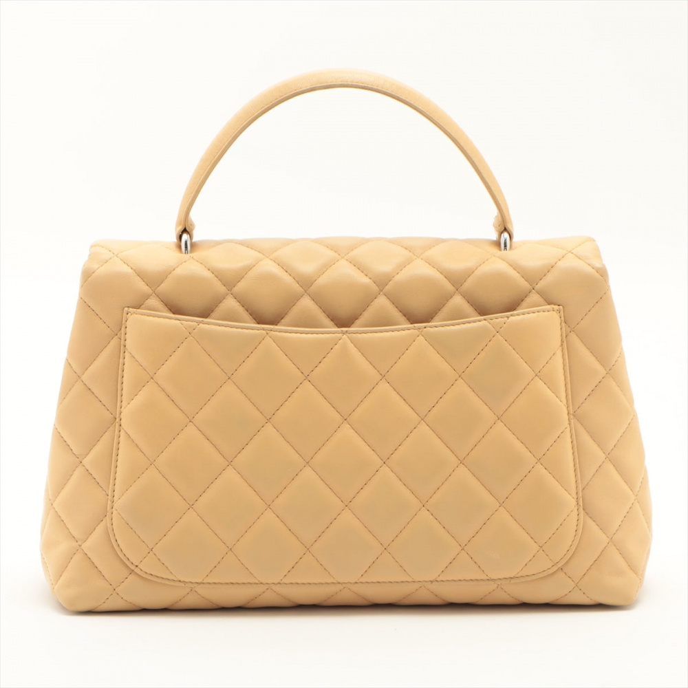 Chanel Kelly Top Handle Flap Matelasse Lambskin Beige Silver