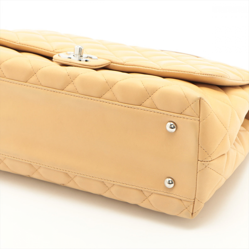 Chanel Kelly Top Handle Flap Matelasse Lambskin Beige Silver