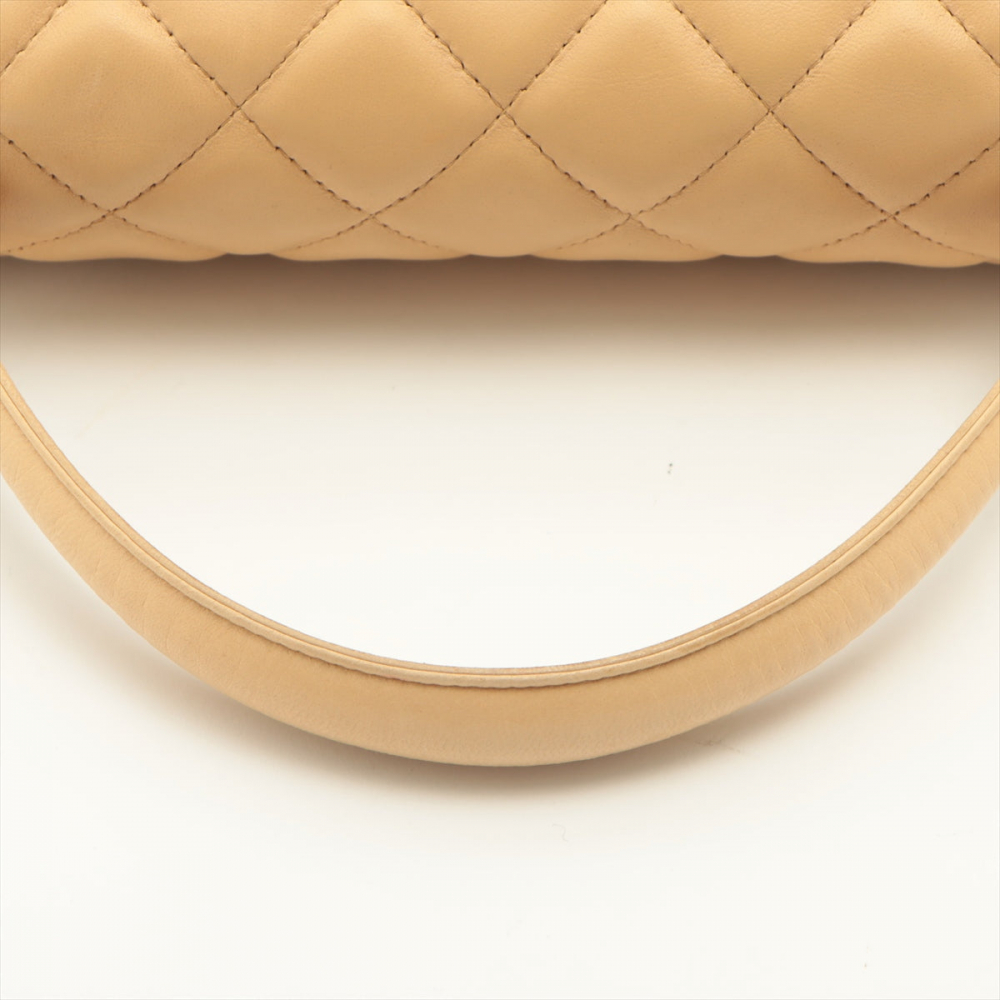 Chanel Kelly Top Handle Flap Matelasse Lambskin Beige Silver