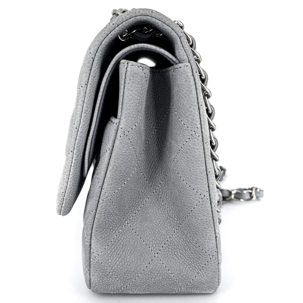 Chanel Jumbo Classic Double Flap Grey Caviar Leather Silver