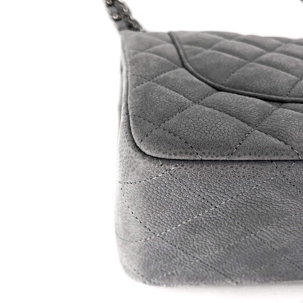 Chanel Jumbo Classic Double Flap Grey Caviar Leather Silver