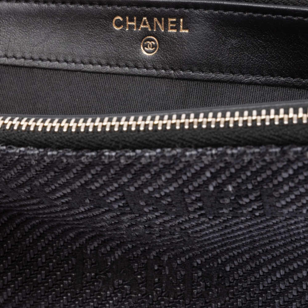 Chanel Raffia Deauville Double Zip Wallet On Chain
