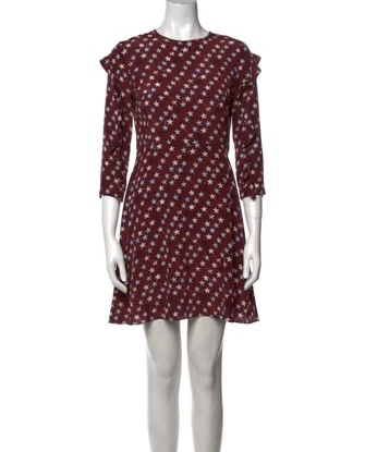 Sandro Silk stars mini dress burgundy 3/4 sleeve
