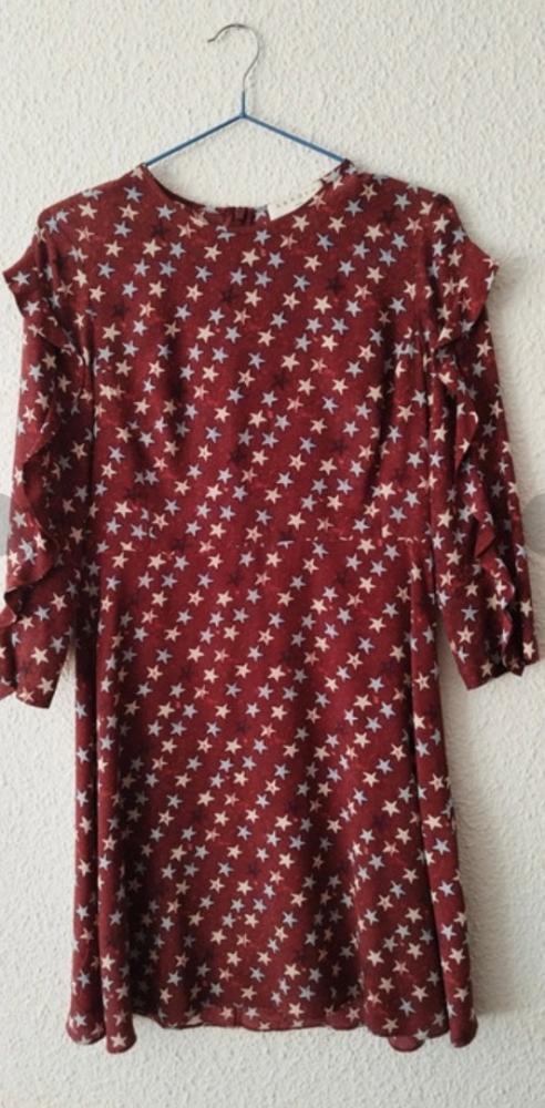 Sandro Silk stars mini dress burgundy 3/4 sleeve