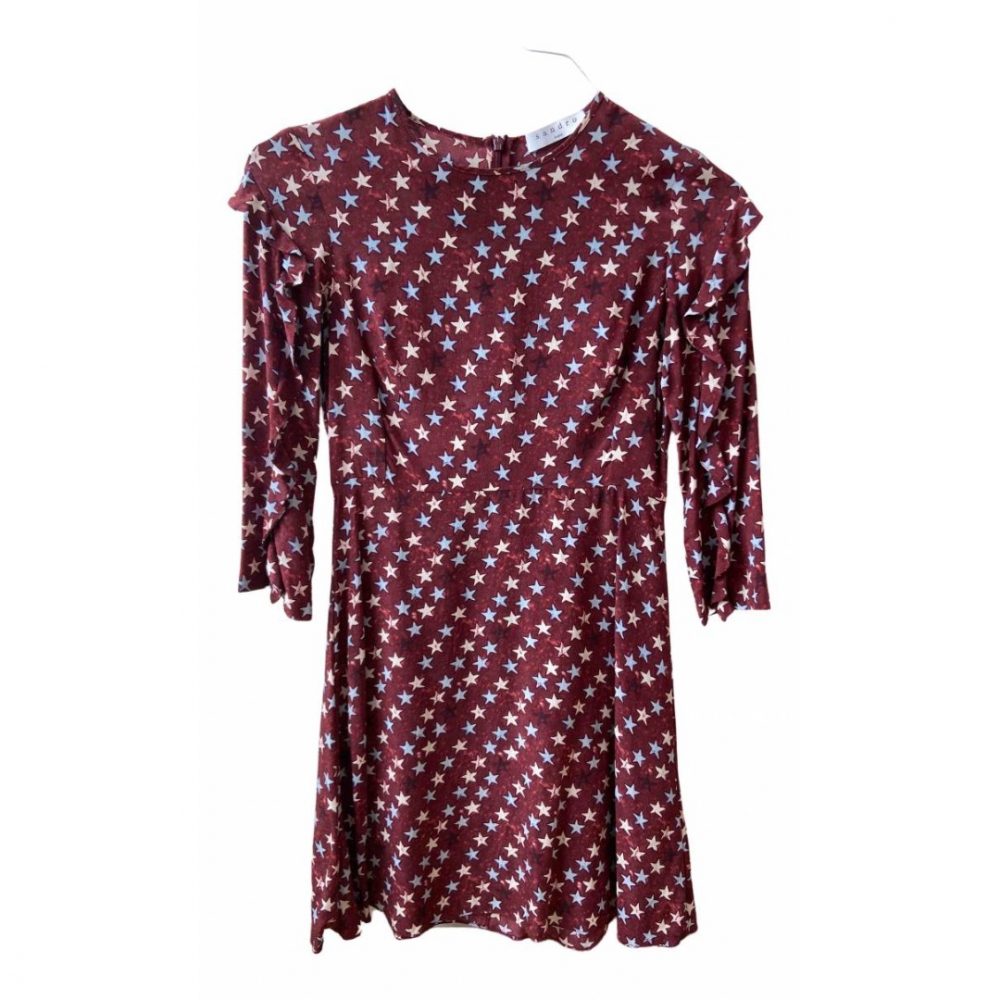 Sandro Silk stars mini dress burgundy 3/4 sleeve