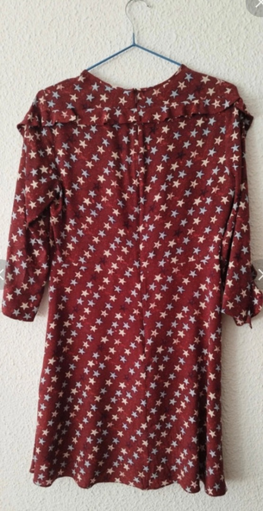 Sandro Silk stars mini dress burgundy 3/4 sleeve