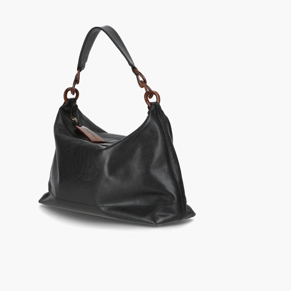 Chanel Caviar Cc Wood Chain Shoulder Bag