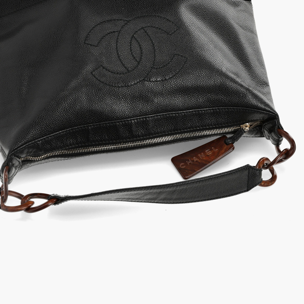 Chanel Caviar Cc Wood Chain Shoulder Bag