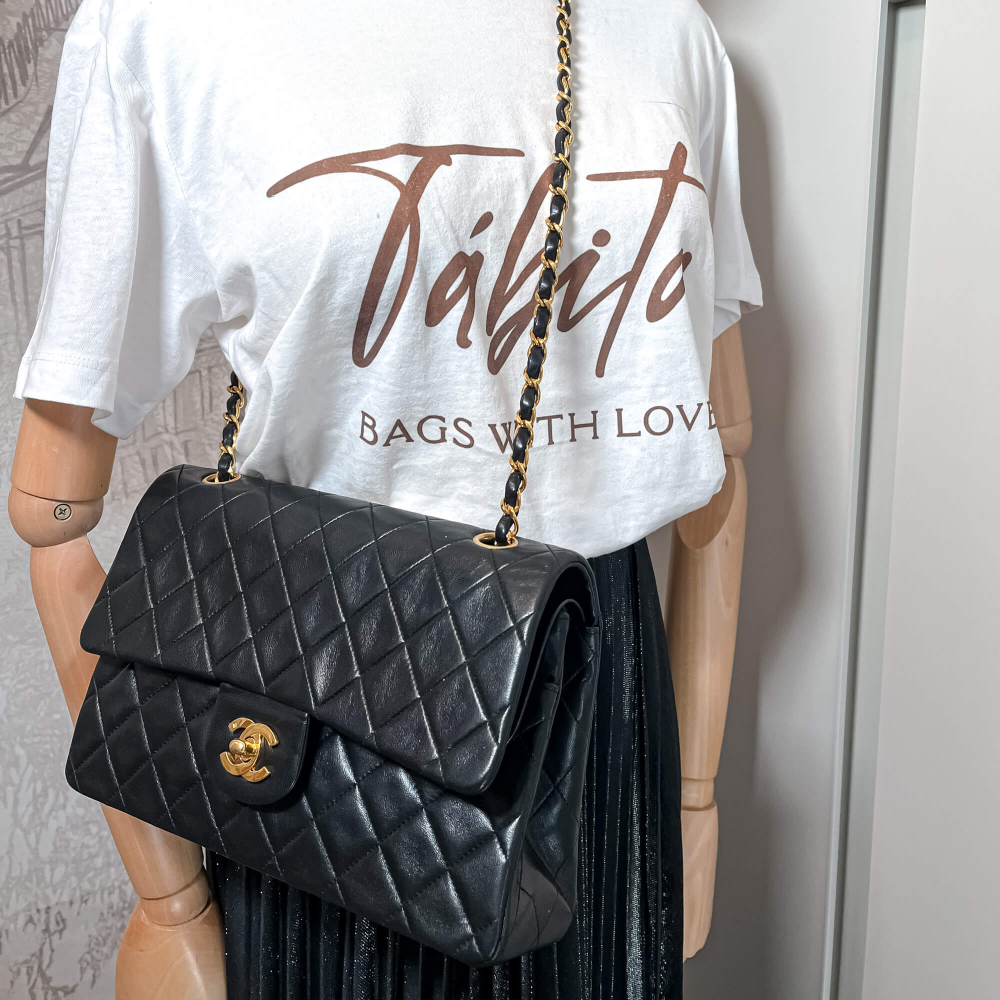 Chanel Classic Double Flap Chain Bag Black Leather Medium