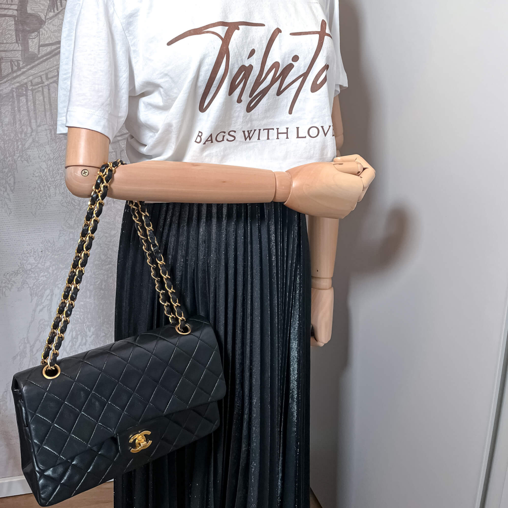 Chanel Classic Double Flap Chain Bag Black Leather Medium