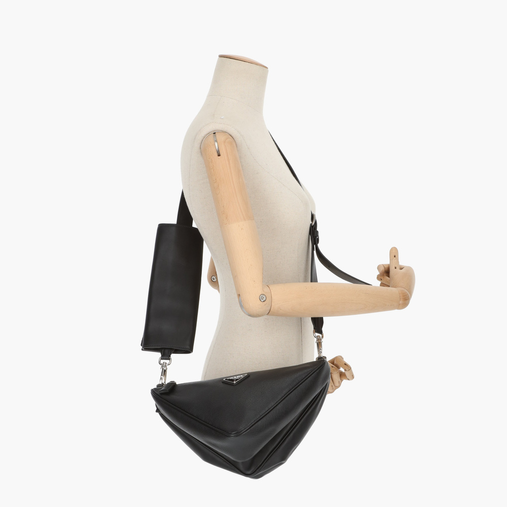 Prada Saffiano Triangle Double Messenger Bag
