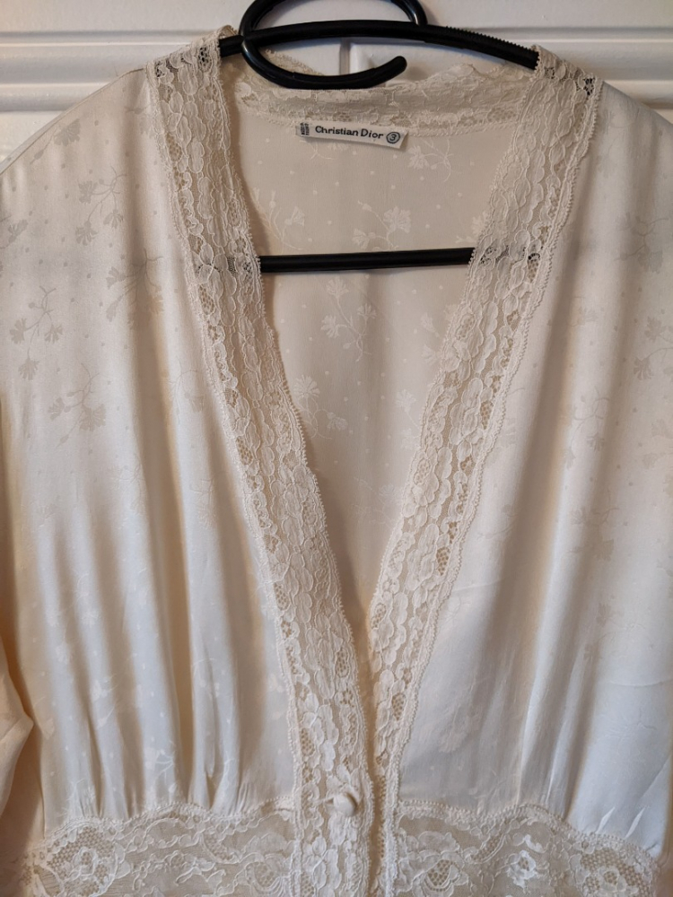 Christian Dior Déshabillé en pure soie ivoire, vintage rare et précieux