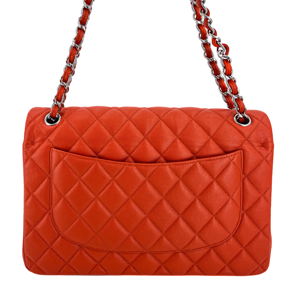 Chanel Classic Double Flap Jumbo Caviar Leather Chain Bag Orange