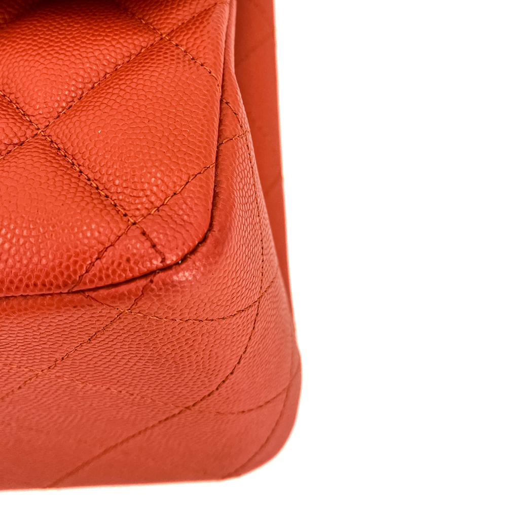Chanel Classic Double Flap Jumbo Caviar Leather Chain Bag Orange