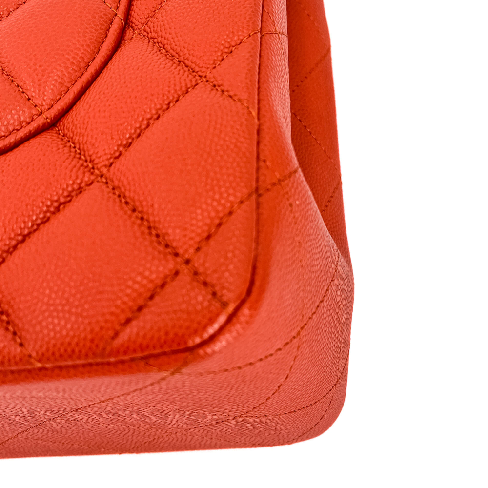 Chanel Classic Double Flap Jumbo Caviar Leather Chain Bag Orange
