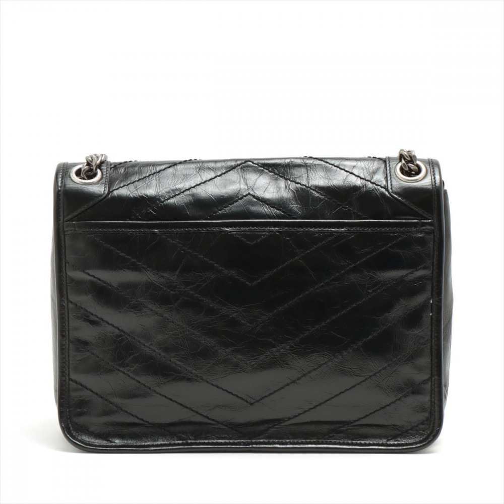 Saint Laurent Niki Medium Leather Chain Shoulder Bag Black