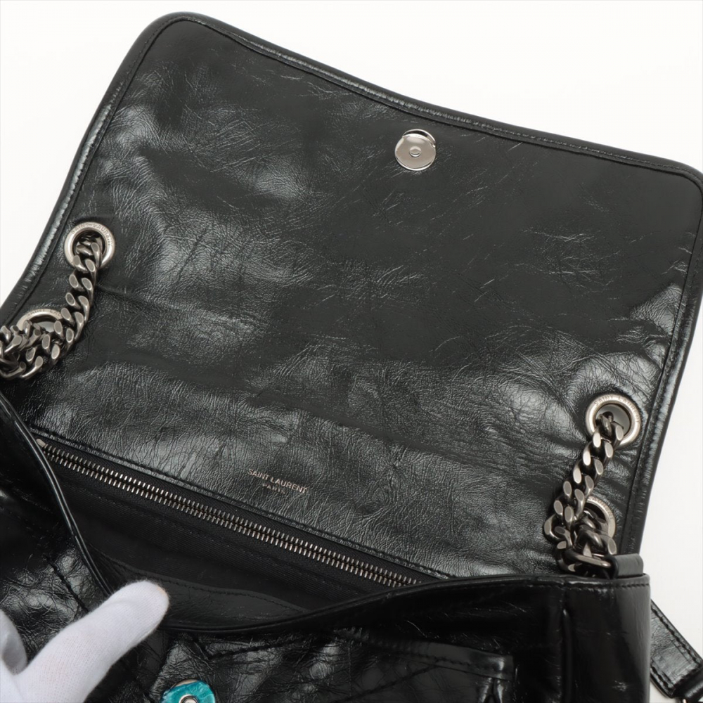 Saint Laurent Niki Medium Leather Chain Shoulder Bag Black