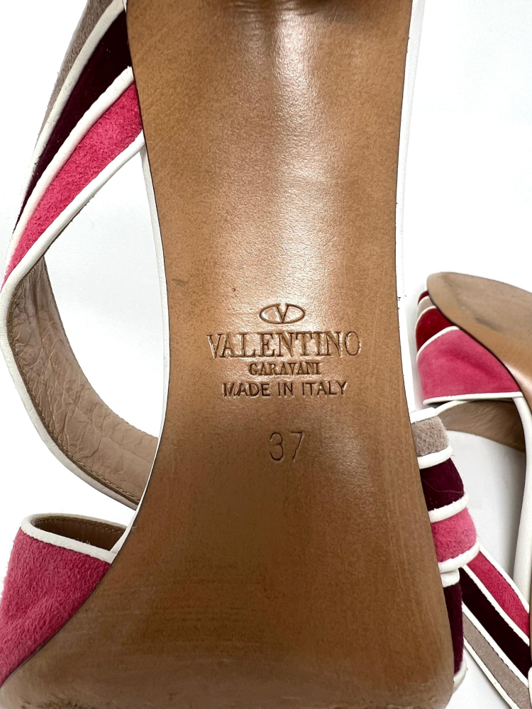 Valentino Rainbow Suede Sandals White/Pink/Taupe - IT 37