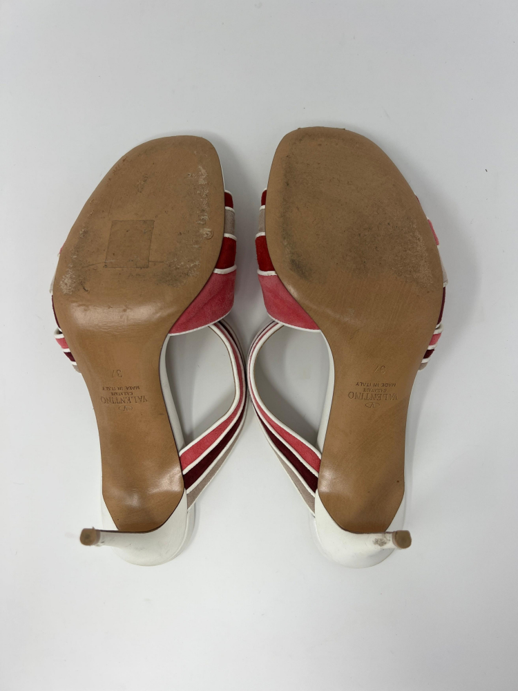 Valentino Rainbow Suede Sandals White/Pink/Taupe - IT 37