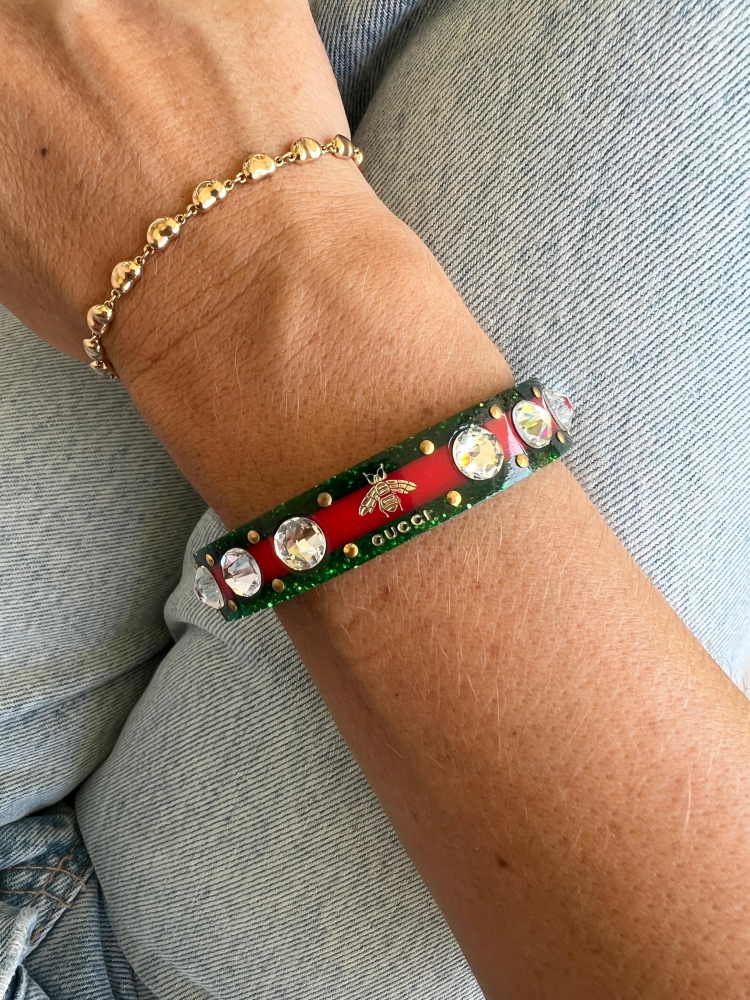 Gucci Enamel Bee Bracelet Green and Red