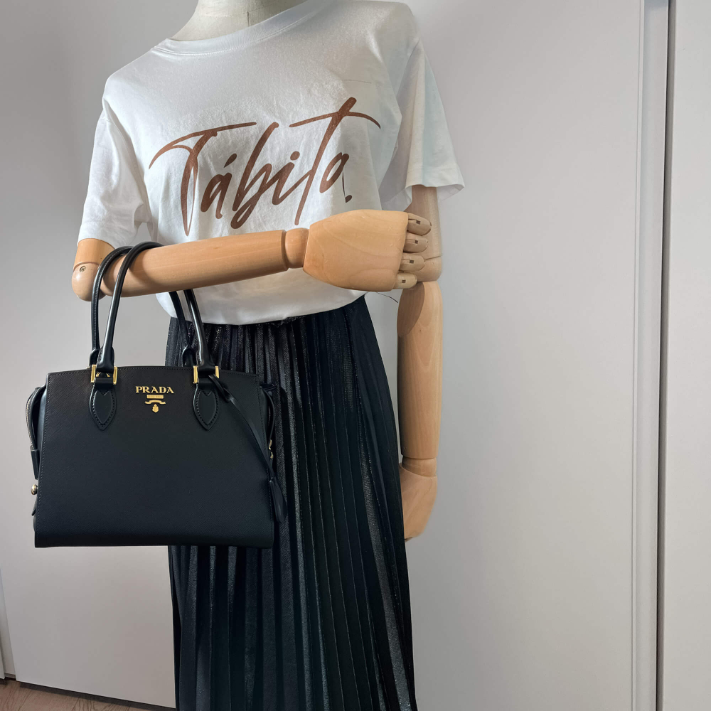 Prada Top Handle Small 2-Way Saffiano Leather Black Bag