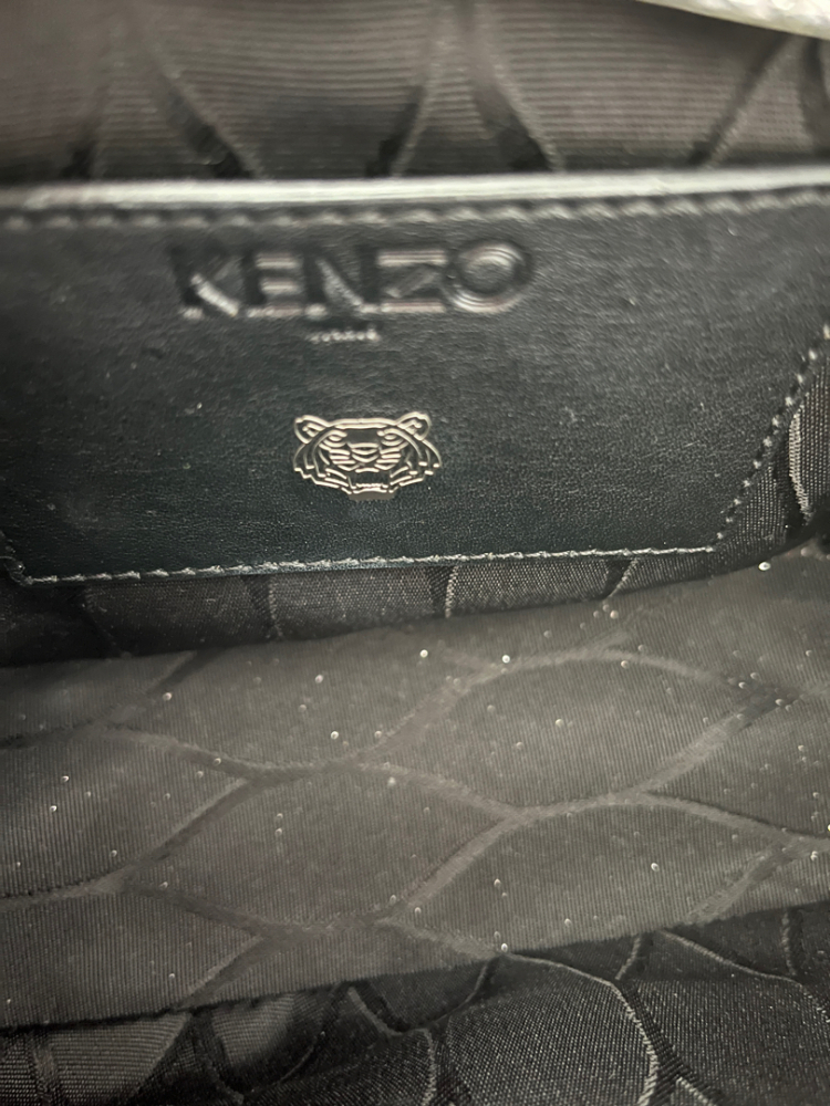 Kenzo Metallic Silver Cracked Leather Raindrop Crossbody Bag