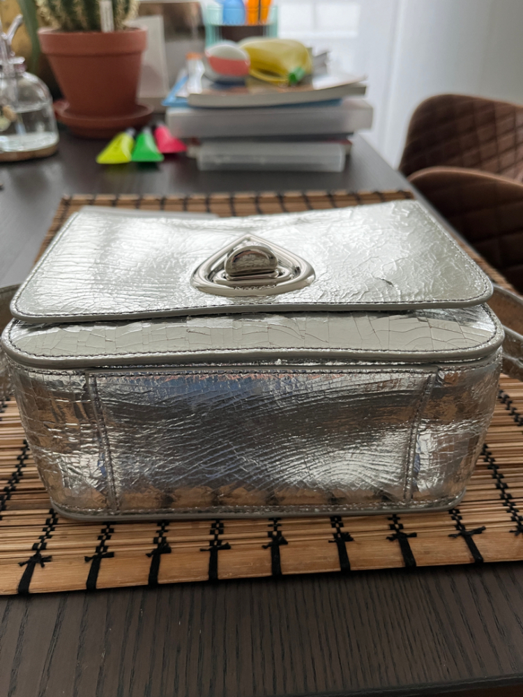 Kenzo Metallic Silver Cracked Leather Raindrop Crossbody Bag