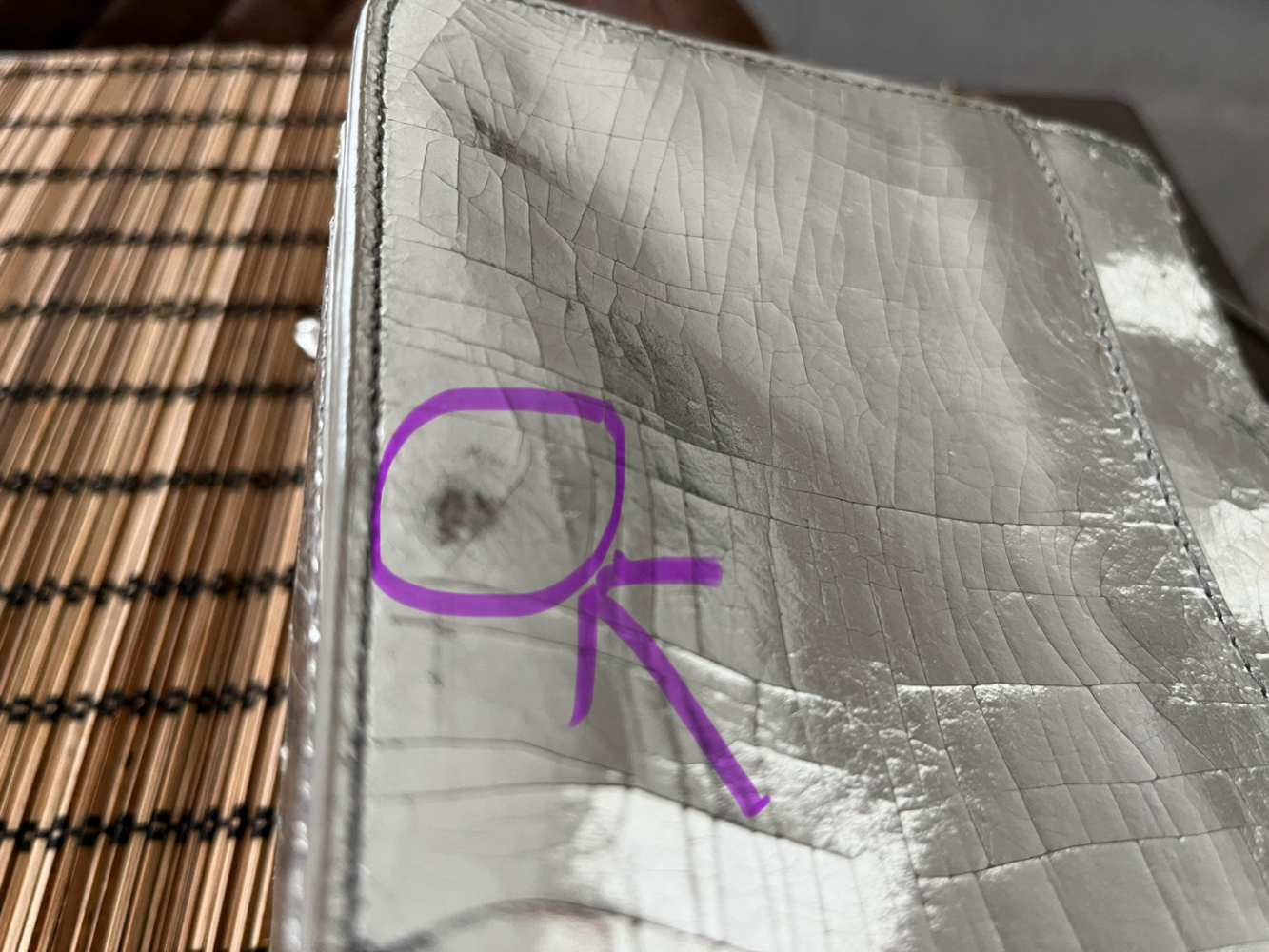 Kenzo Metallic Silver Cracked Leather Raindrop Crossbody Bag