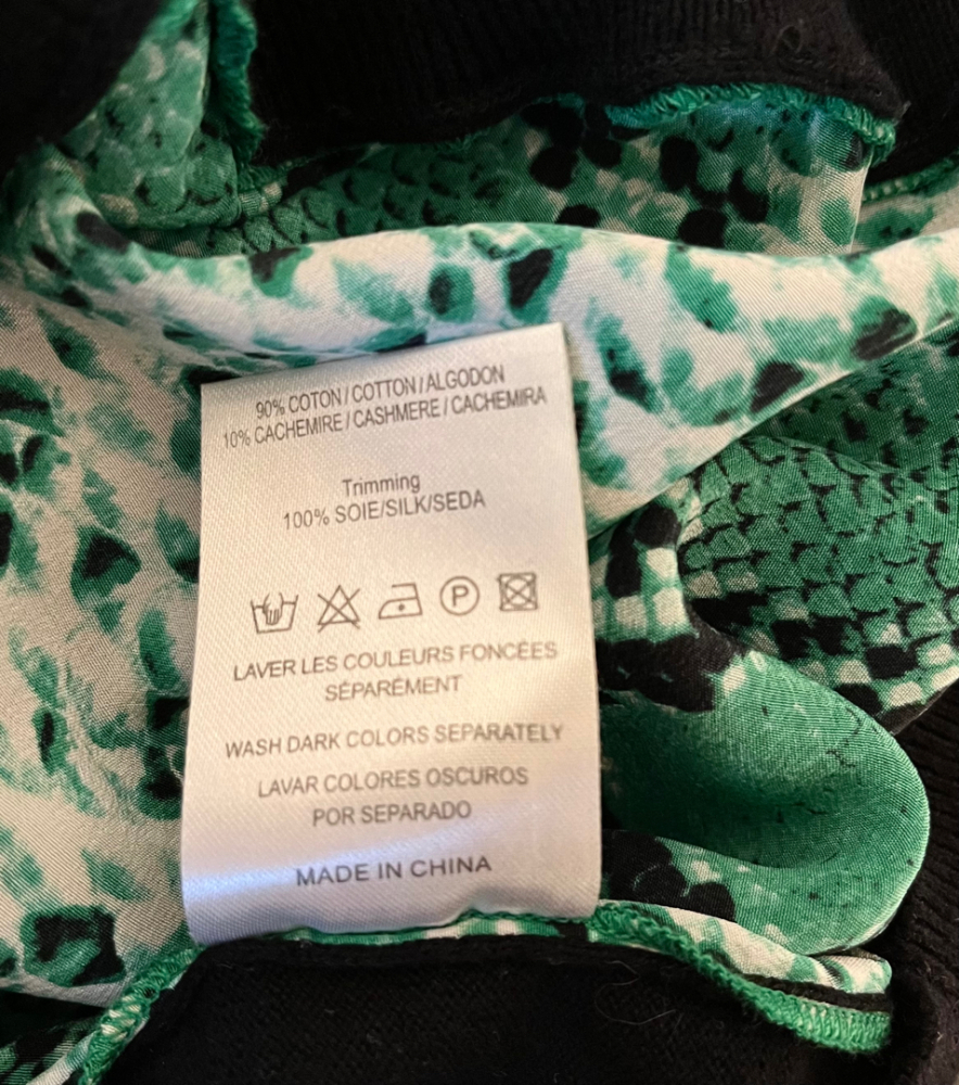 Sandro T-shirt en soie blanc/vert imprimé serpent, coton/cachemire noir