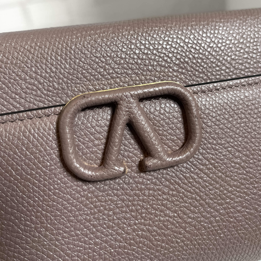 Valentino V Logo Leather Long Wallets Greige