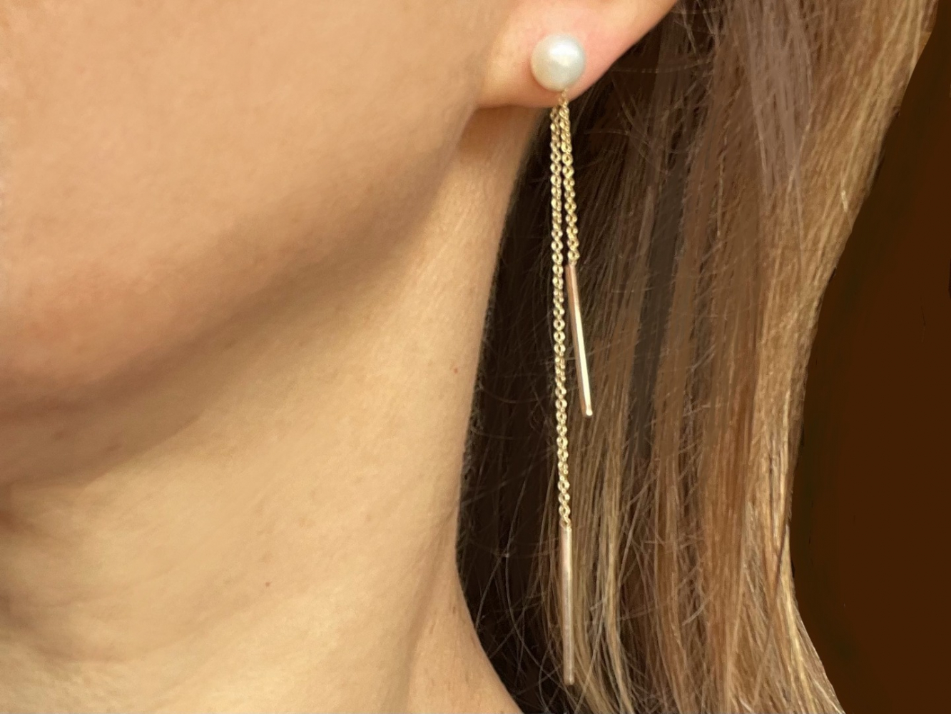 Saks Fifth Avenue Boucles d'oreilles or et perles en cascade