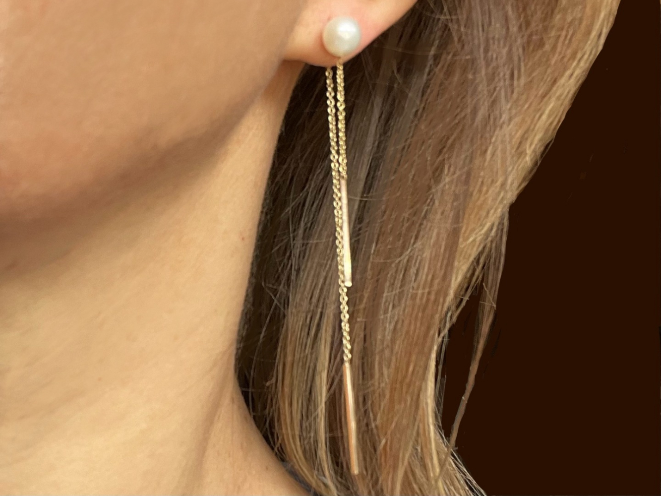 Saks Fifth Avenue Boucles d'oreilles or et perles en cascade