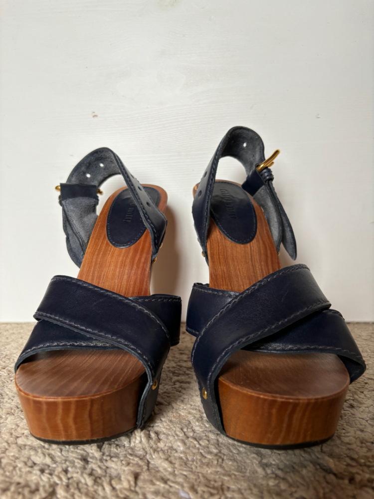 Miu Miu Slingback Wood Platform Sandal Heel