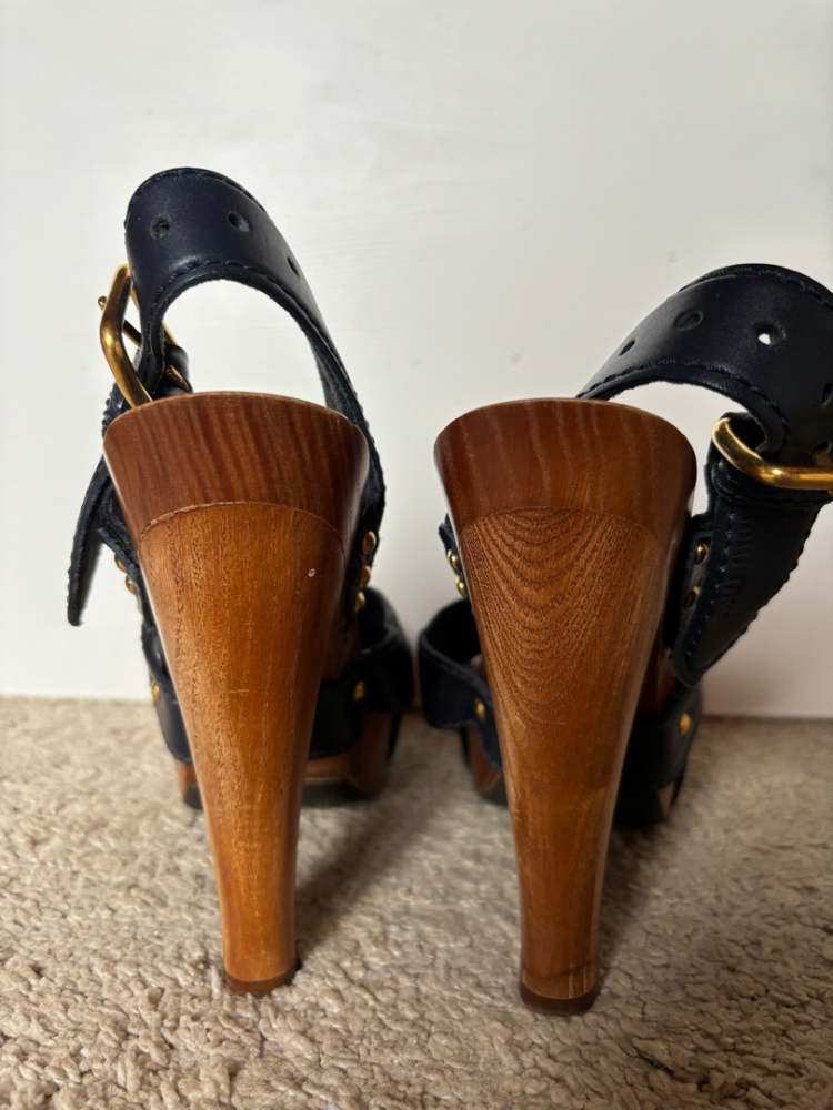 Miu Miu Slingback Wood Platform Sandal Heel