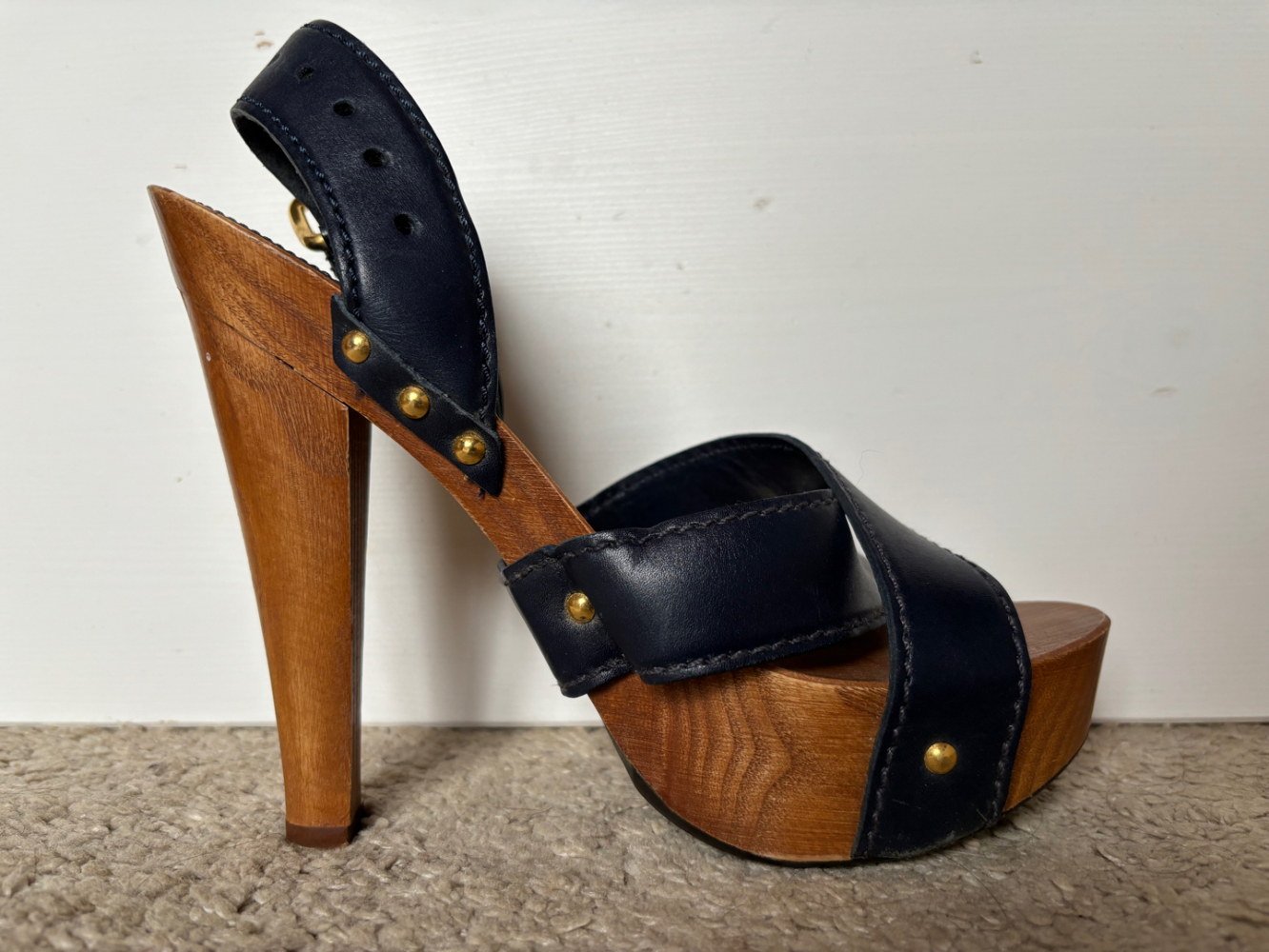 Miu Miu Slingback Wood Platform Sandal Heel