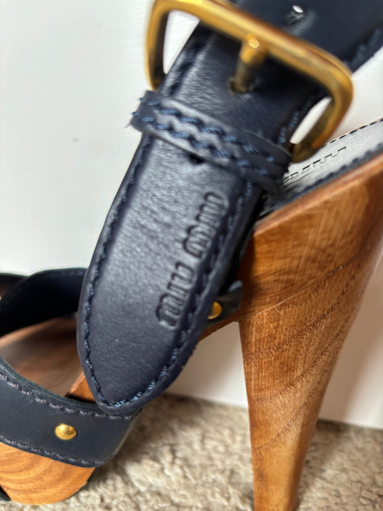 Miu Miu Slingback Wood Platform Sandal Heel