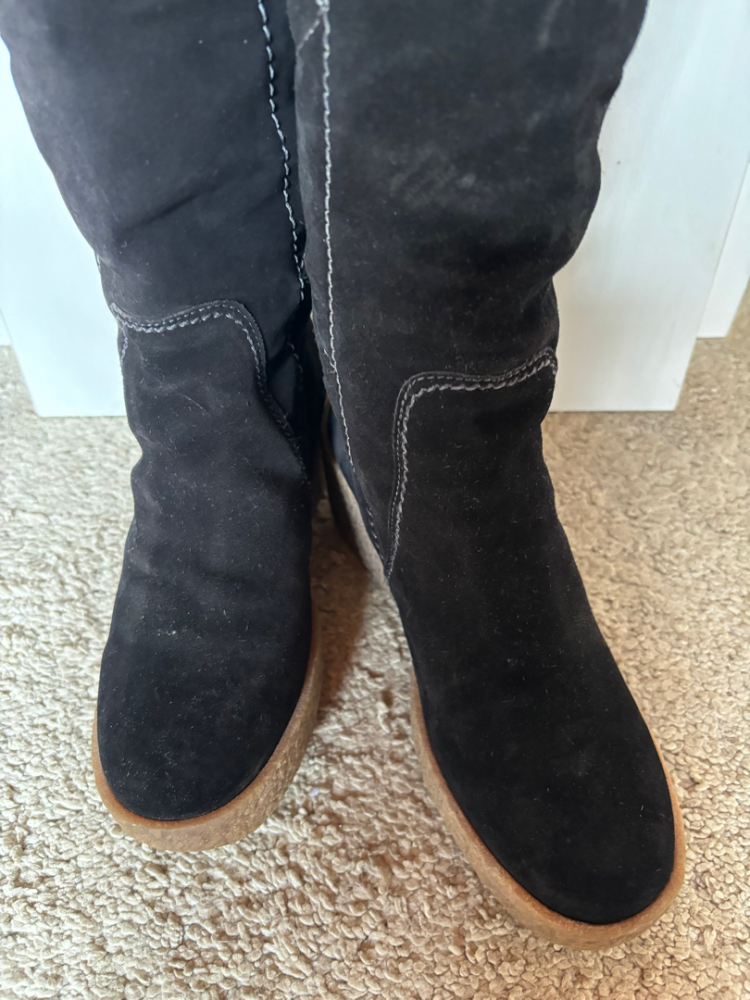 Kors Michael Kors Crosby Black Suede Sherpa Knee High Wedges