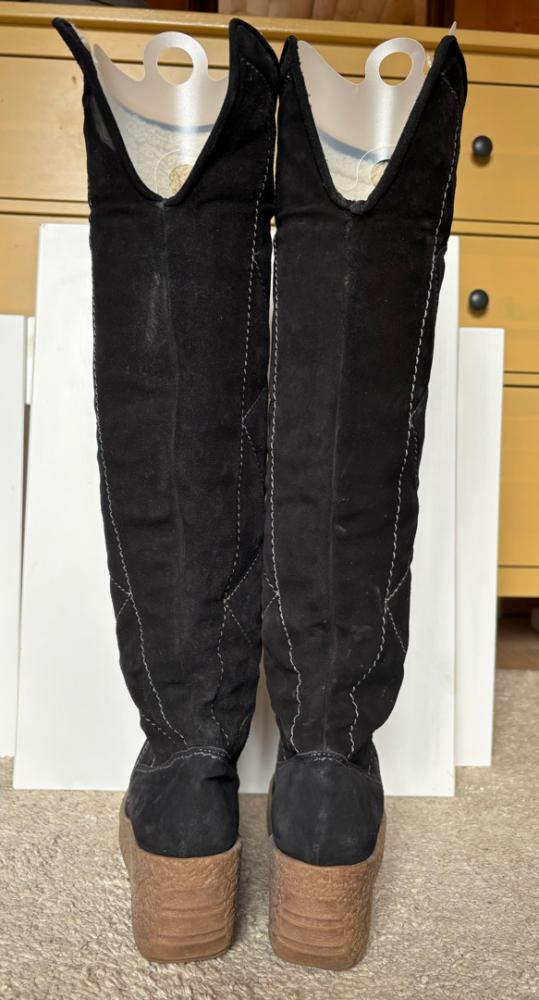 Kors Michael Kors Crosby Black Suede Sherpa Knee High Wedges