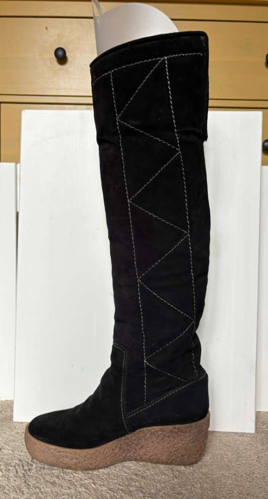 Kors Michael Kors Crosby Black Suede Sherpa Knee High Wedges