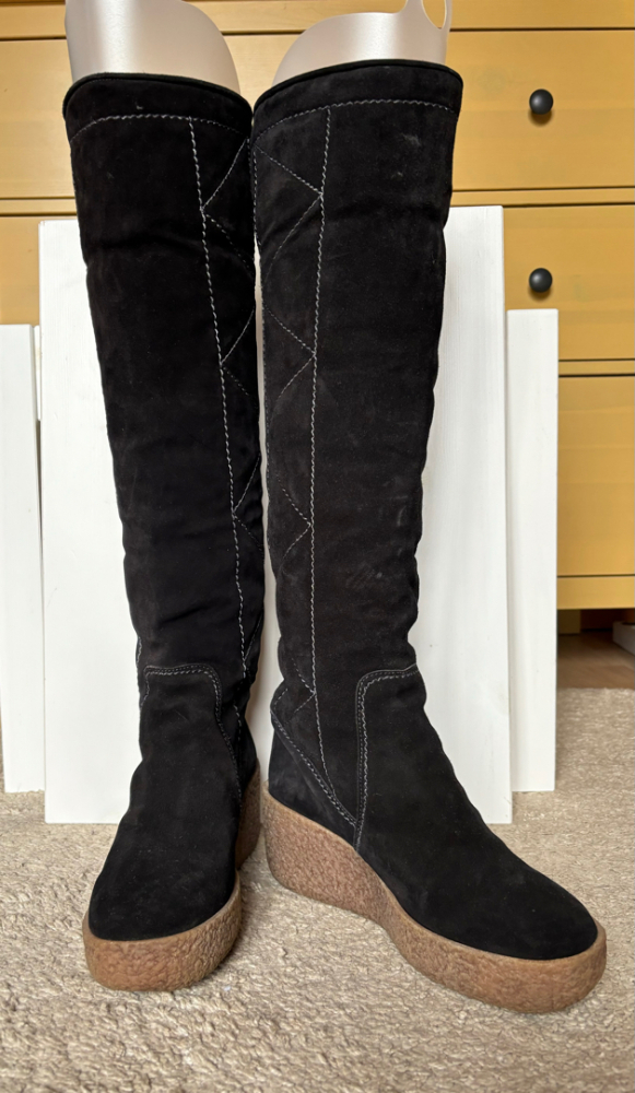 Kors Michael Kors Crosby Black Suede Sherpa Knee High Wedges