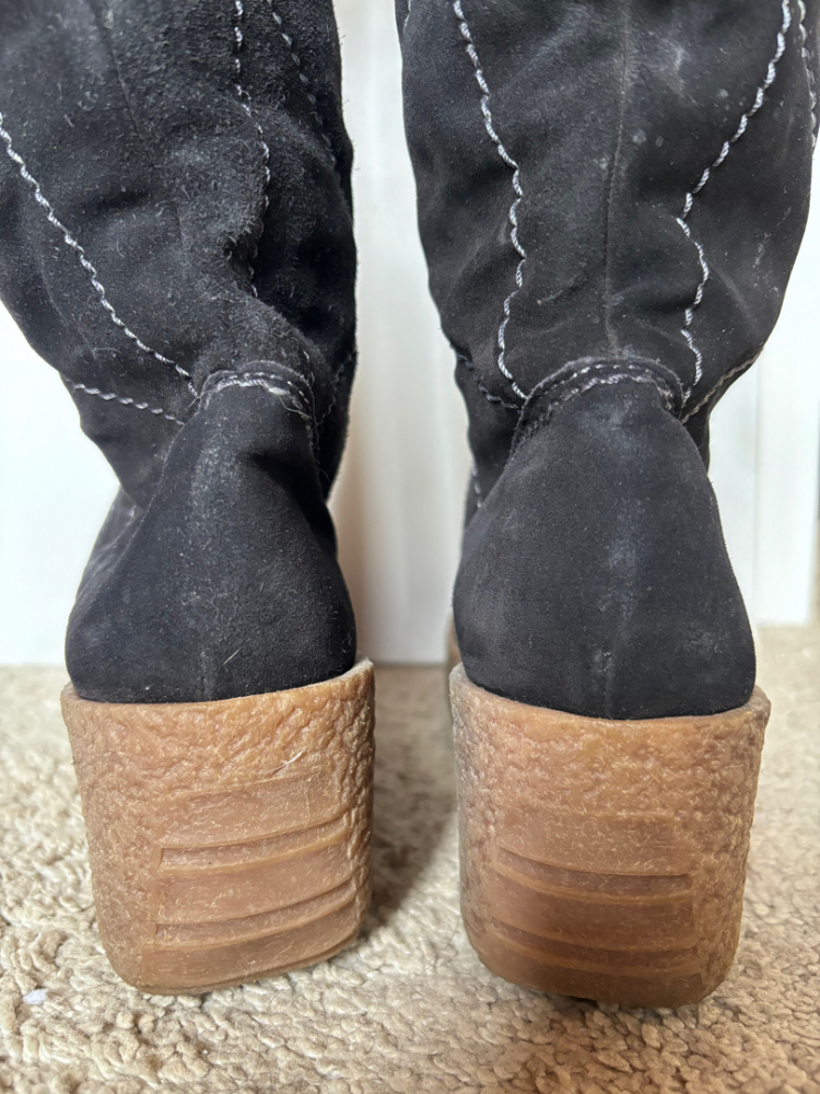 Kors Michael Kors Crosby Black Suede Sherpa Knee High Wedges