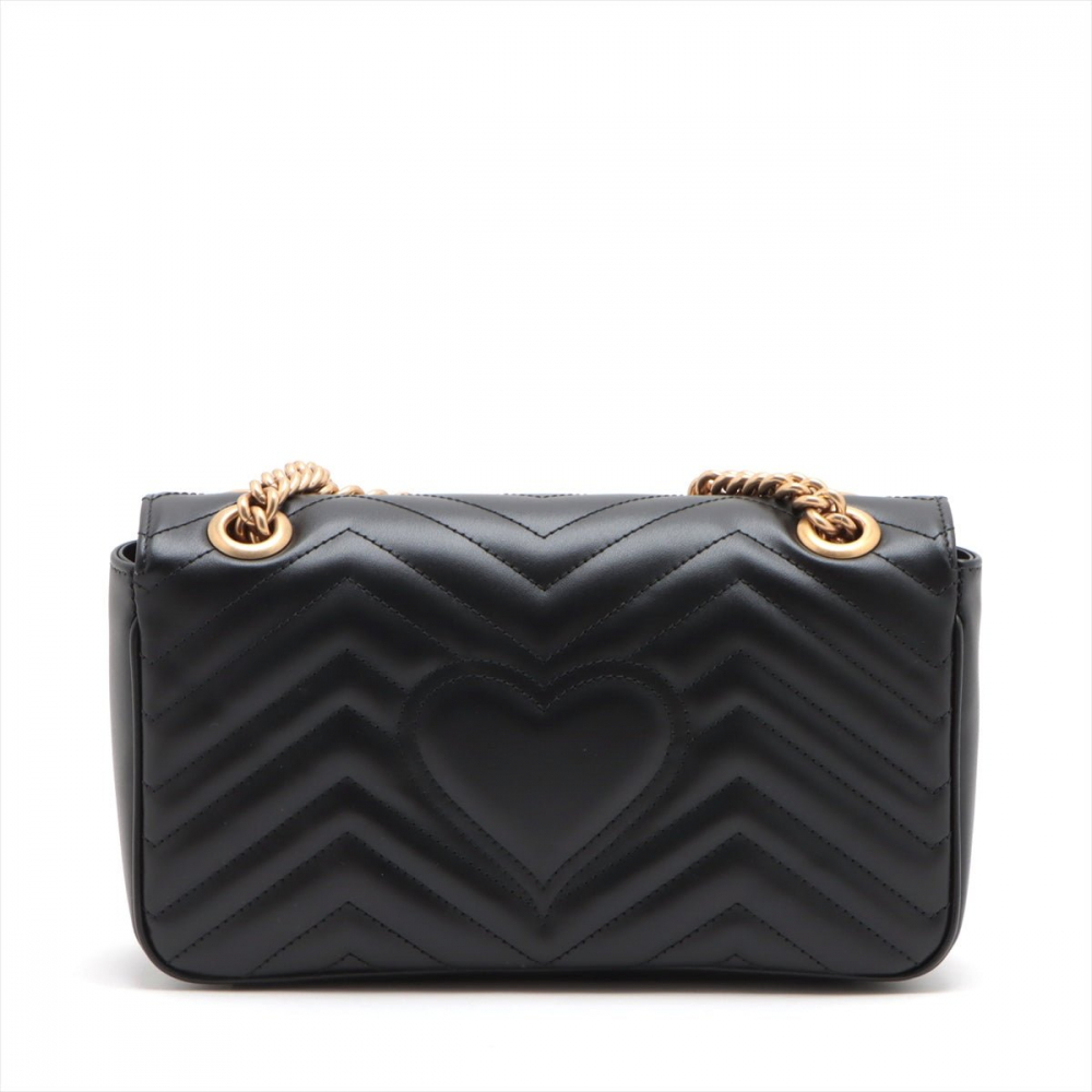 Gucci GG Marmont Small Chevron Leather Flap Bag Black
