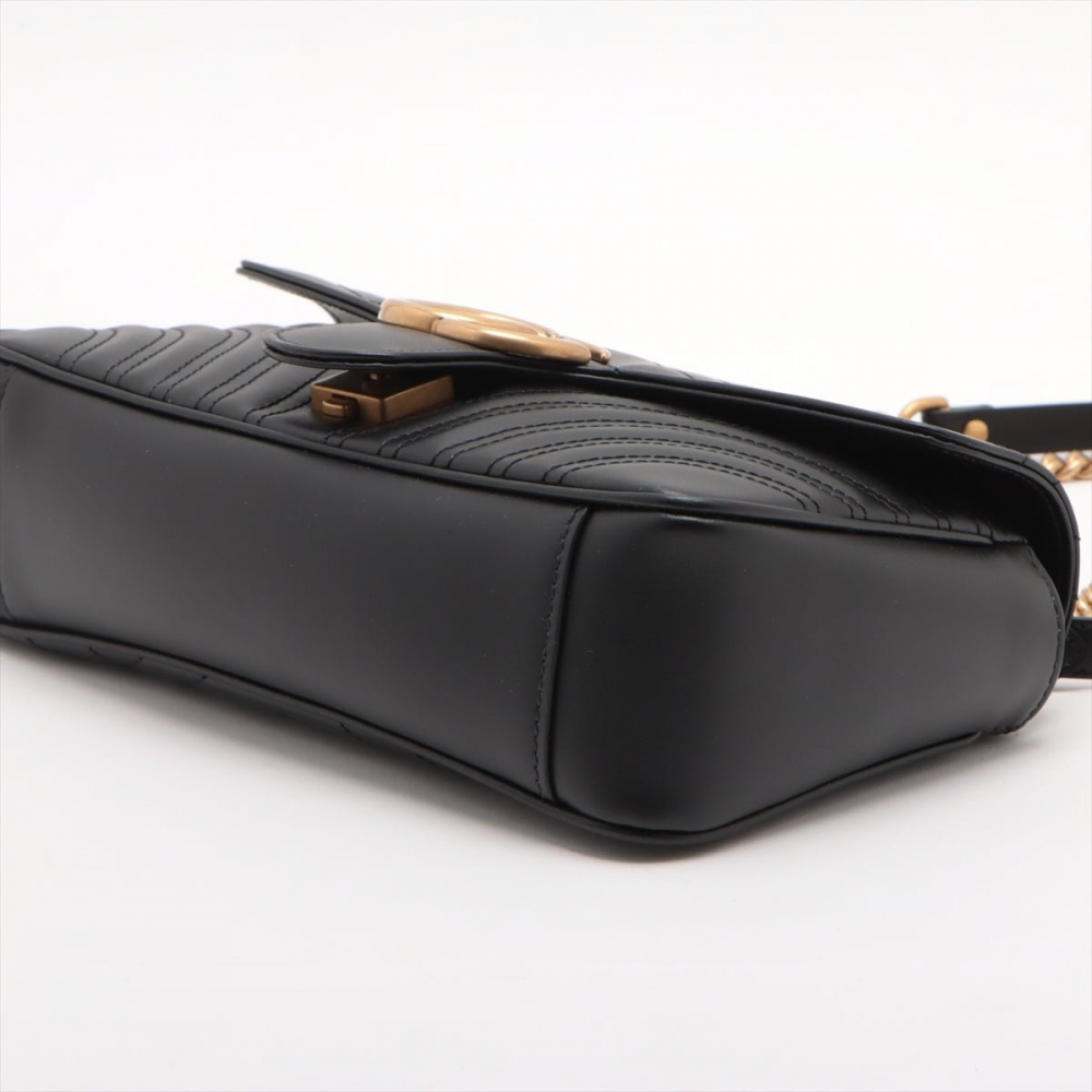 Gucci GG Marmont Small Chevron Leather Flap Bag Black