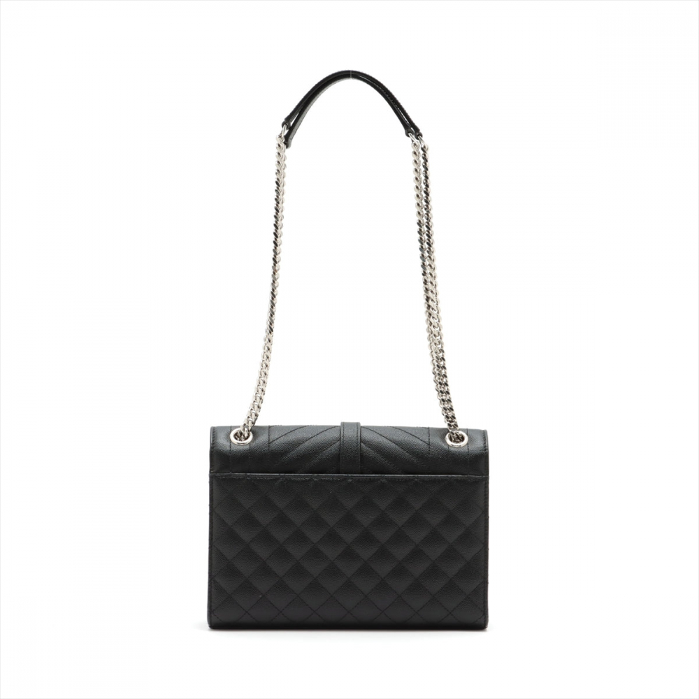 Saint Laurent Envelope Medium Quilted Embossed Leather Shoulde Bag Black